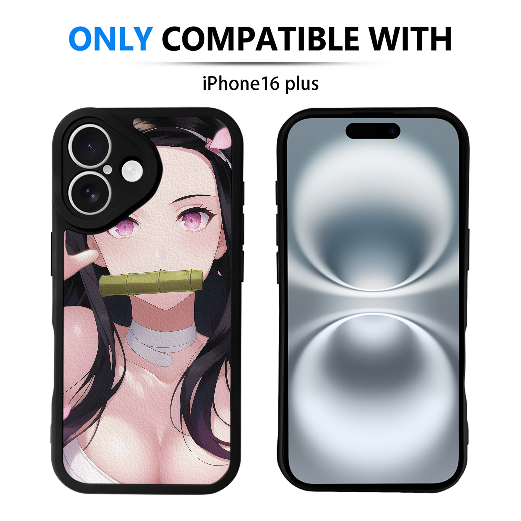 （画像用） 鬼滅の刃（きめつのやいば）竈門 禰󠄀豆子／かまど ねずこ Kamado Nezuko 【iPhone 16シリーズ対応】シリコンスマホケース（レザー調） 材質：シリコン